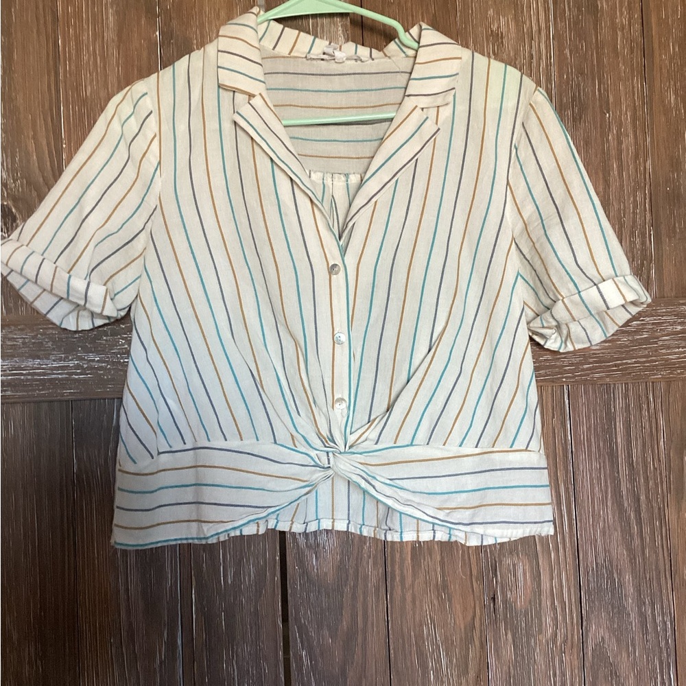 BCBG cotton striped crop top with knot in front size small